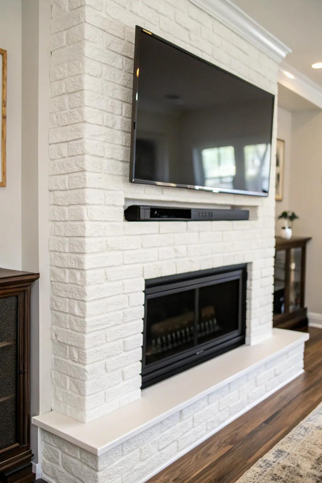 An integrated media setup combines style with functionality.