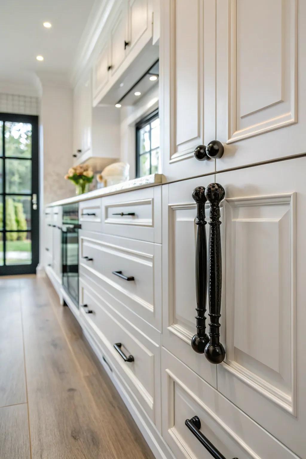 Shimmering ebony adornments adding drama and sophistication.