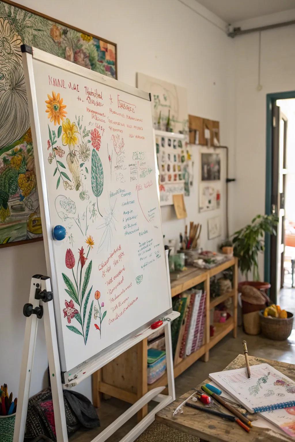 Hand-painted art transforms the whiteboard into a masterpiece.