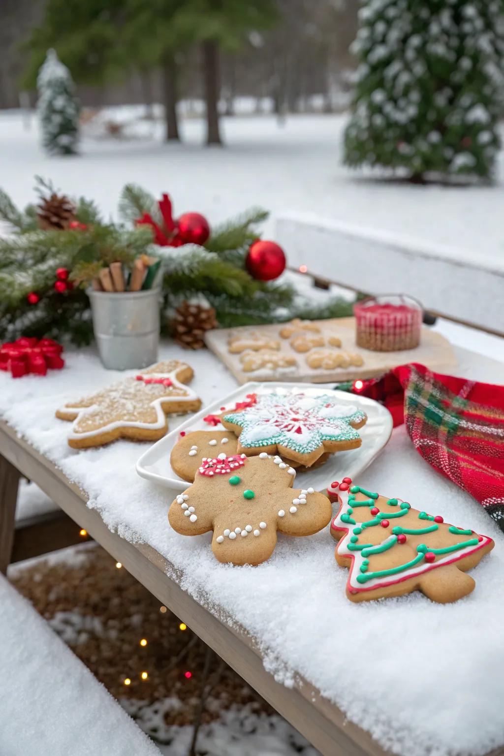 Gingerbread cookies create a sweet winter picnic treat.
