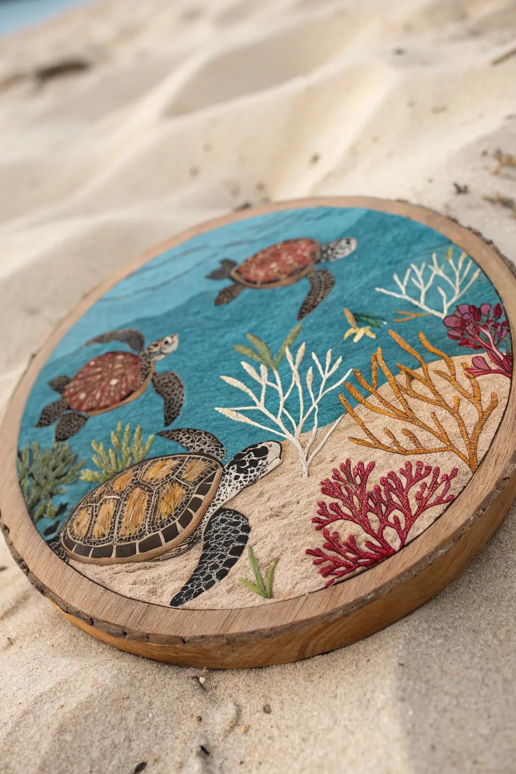 Dive into creativity with ocean-inspired wood circle paintings.