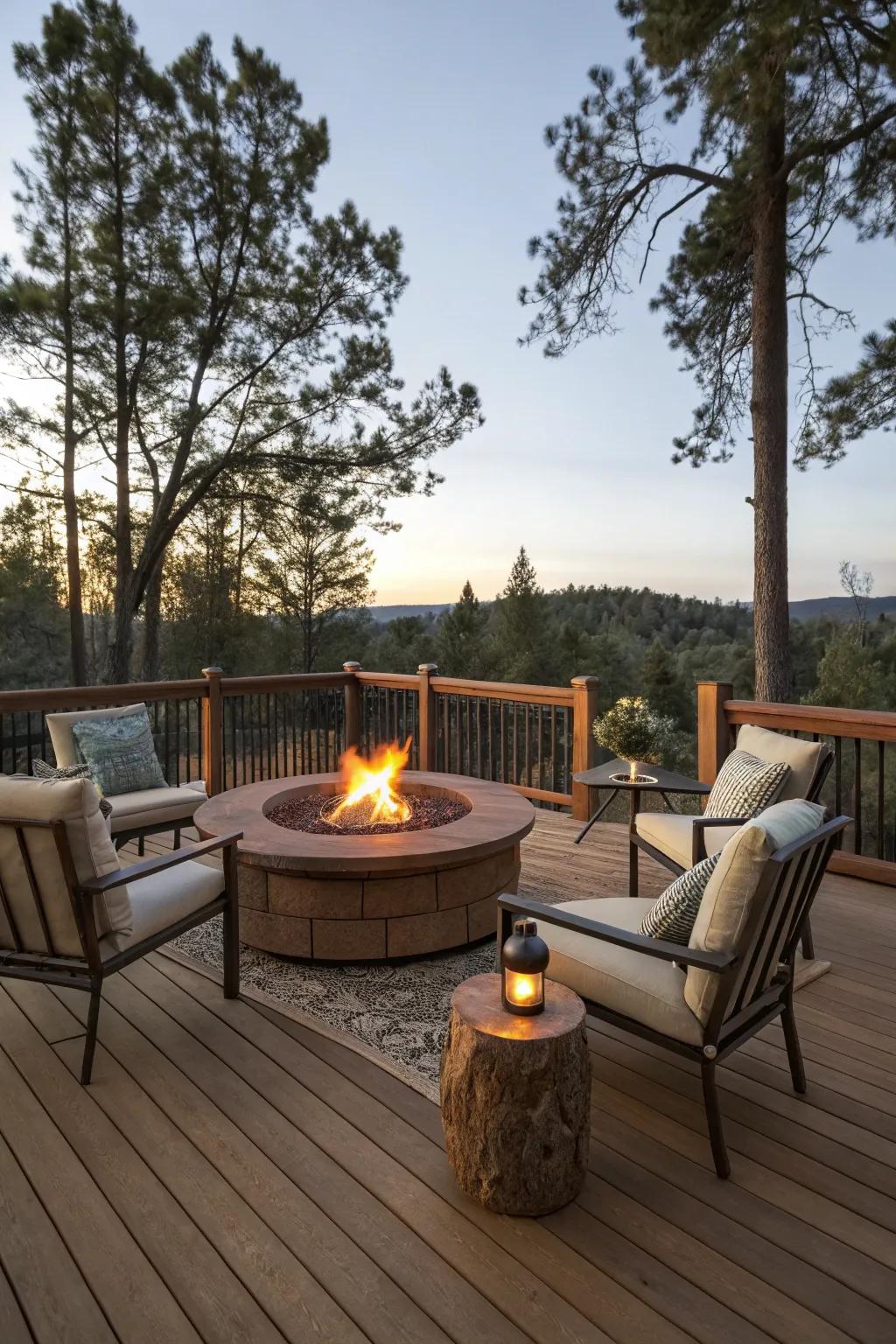 A flame feature turns your deck into a warm and inviting gathering spot.
