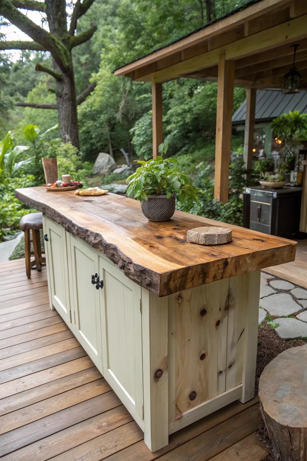 A natural edge countertop that brings organic beauty into the kitchen.