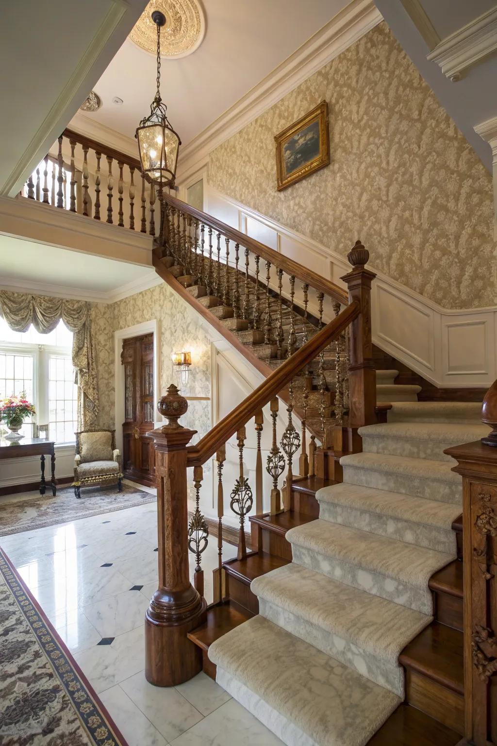 Creative twist: wood railing with unique support shapes.