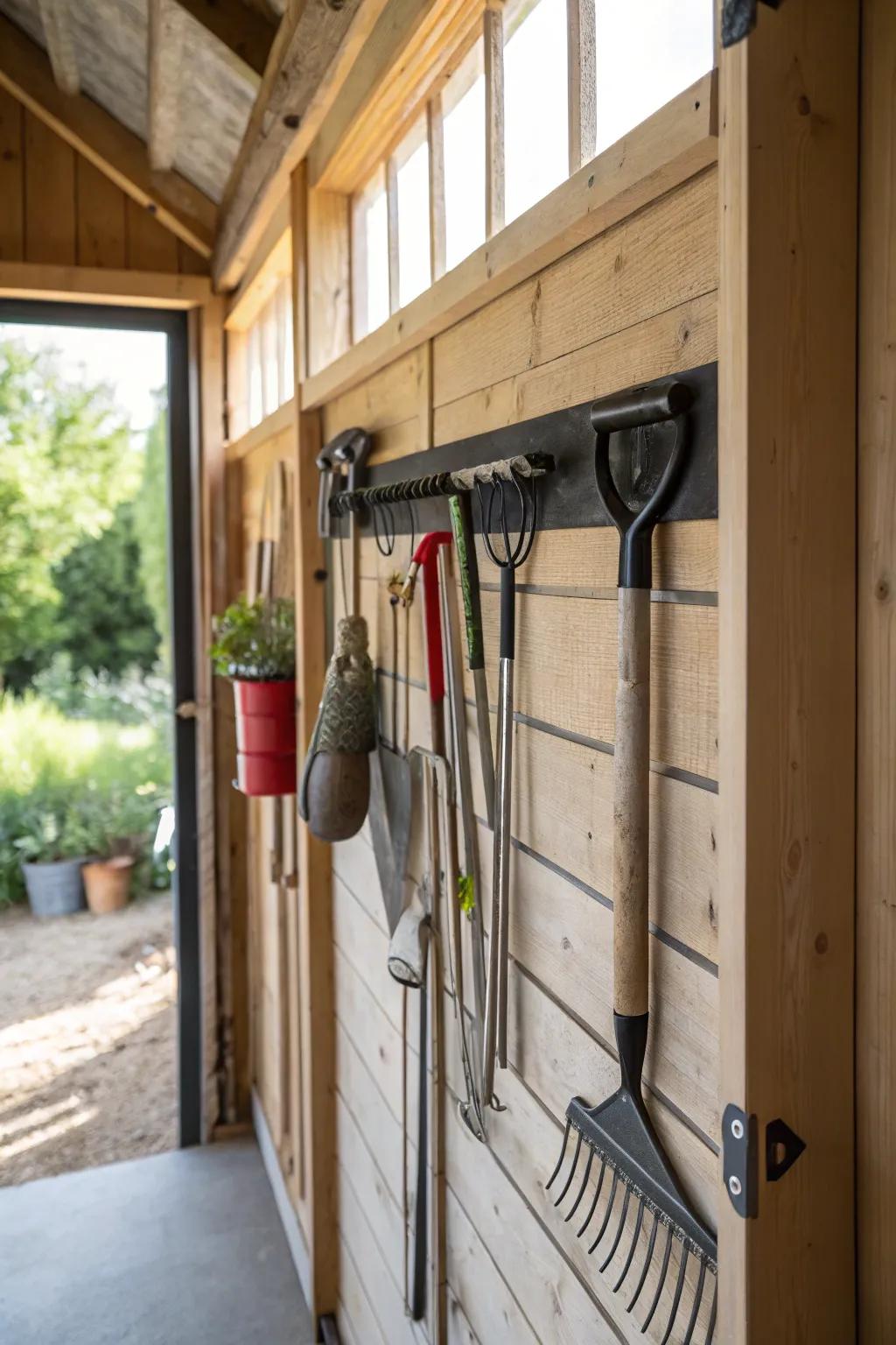 Magnetic strips provide sleek and efficient tool storage.
