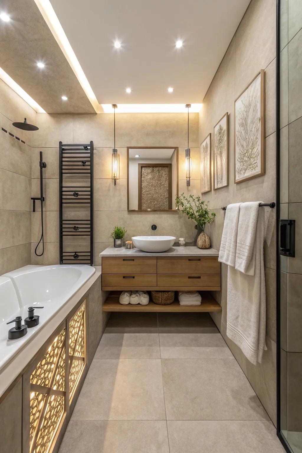 Subdued surfaces enhance the understated elegance of a zen bathroom.