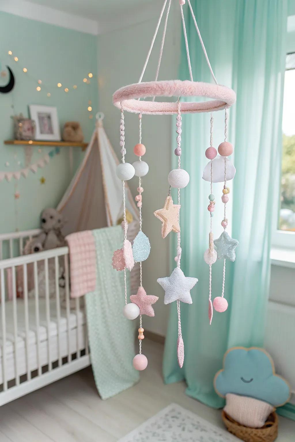 A dangling mobile grabs attention and boosts relaxation.
