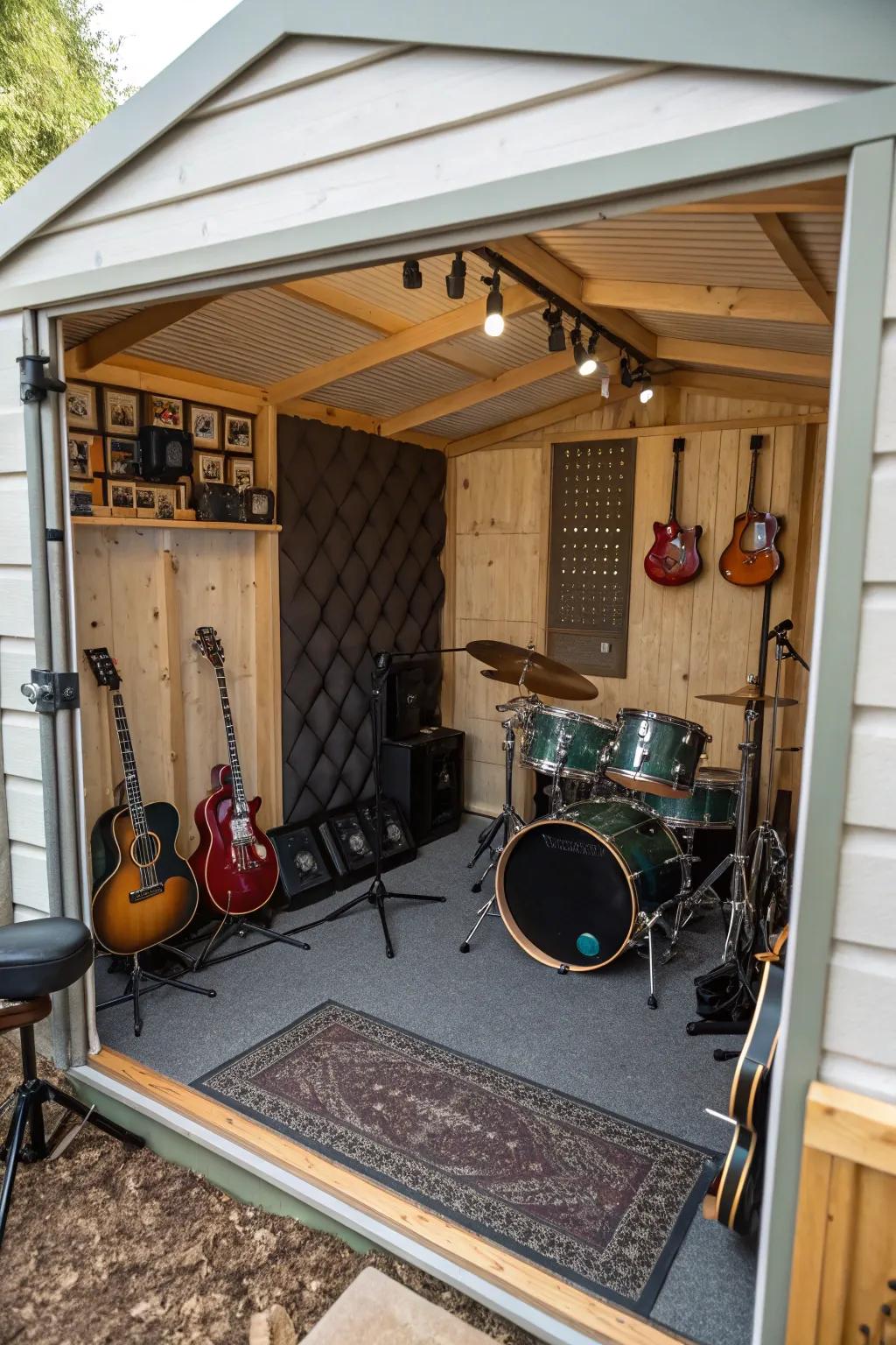 A home recording space with soundproofing and instruments for harmonious creativity.