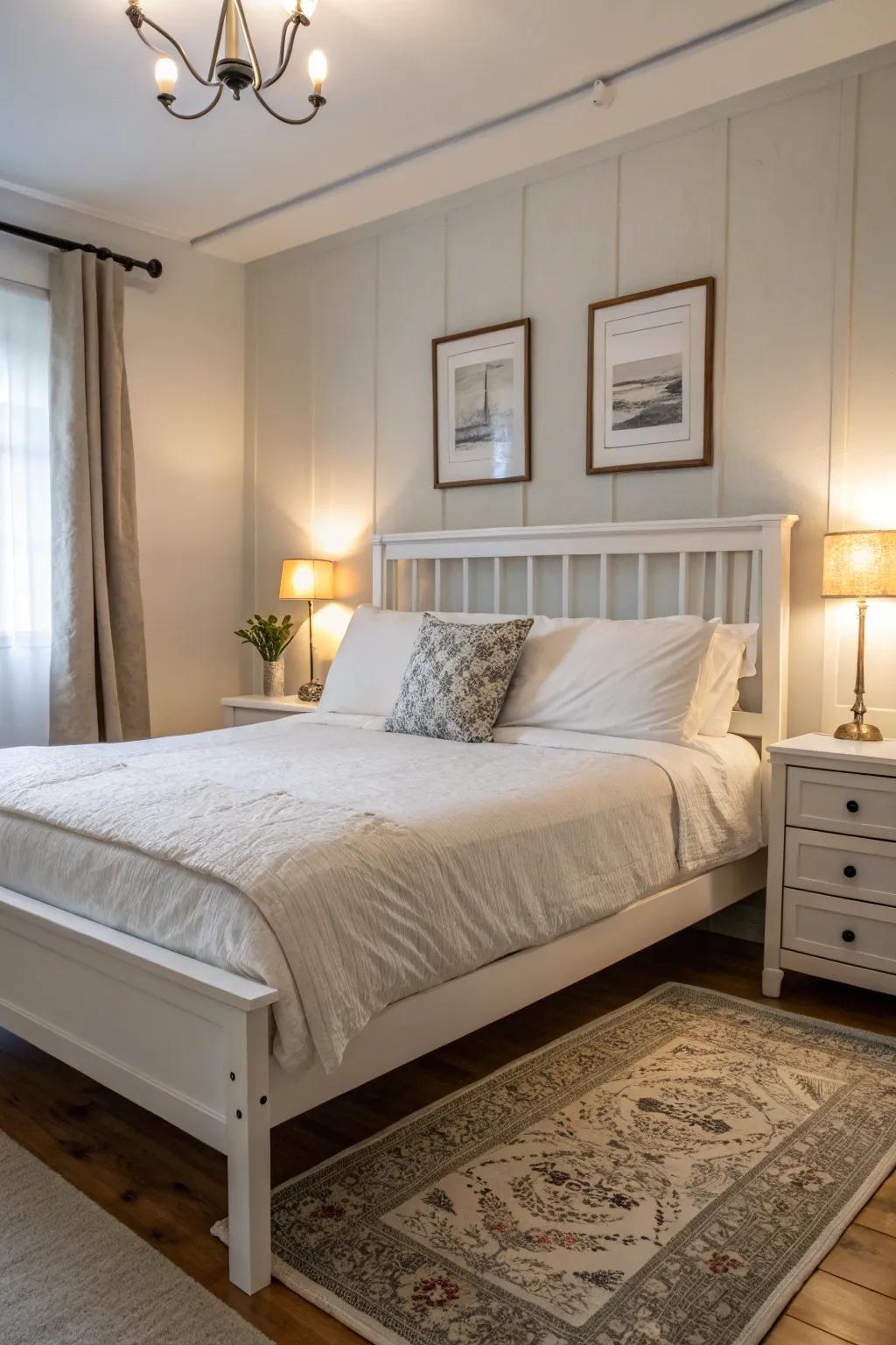 A bed frame with simple shapes has a sleek and modern appeal