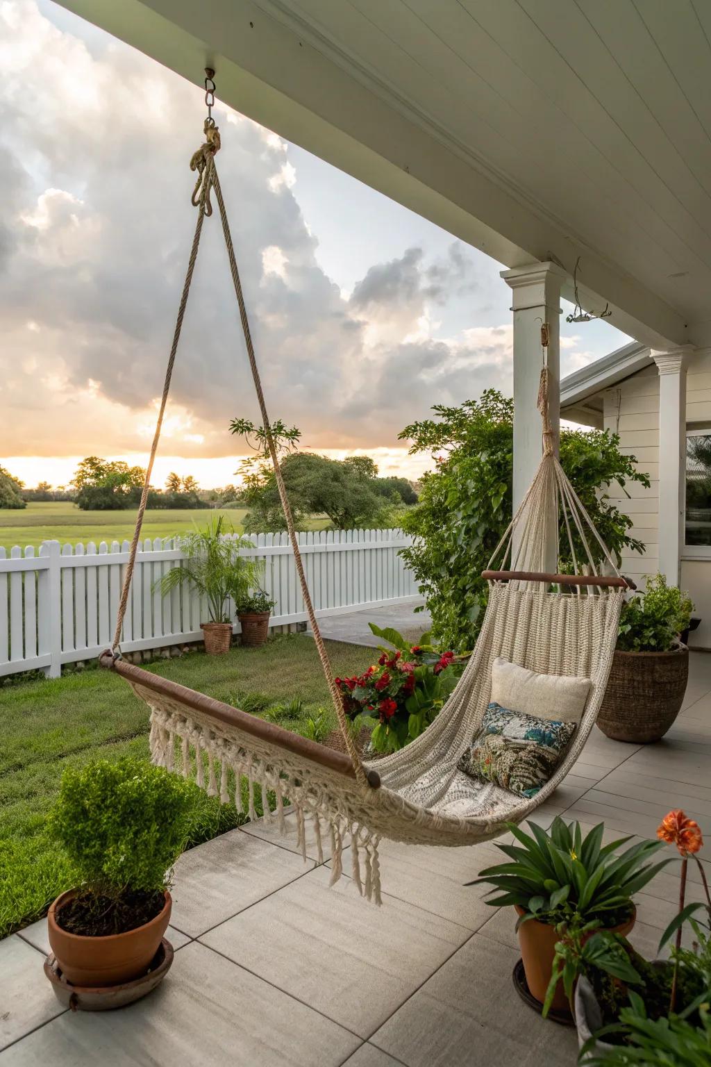 A cozy hammock contributing a touch of relaxation.