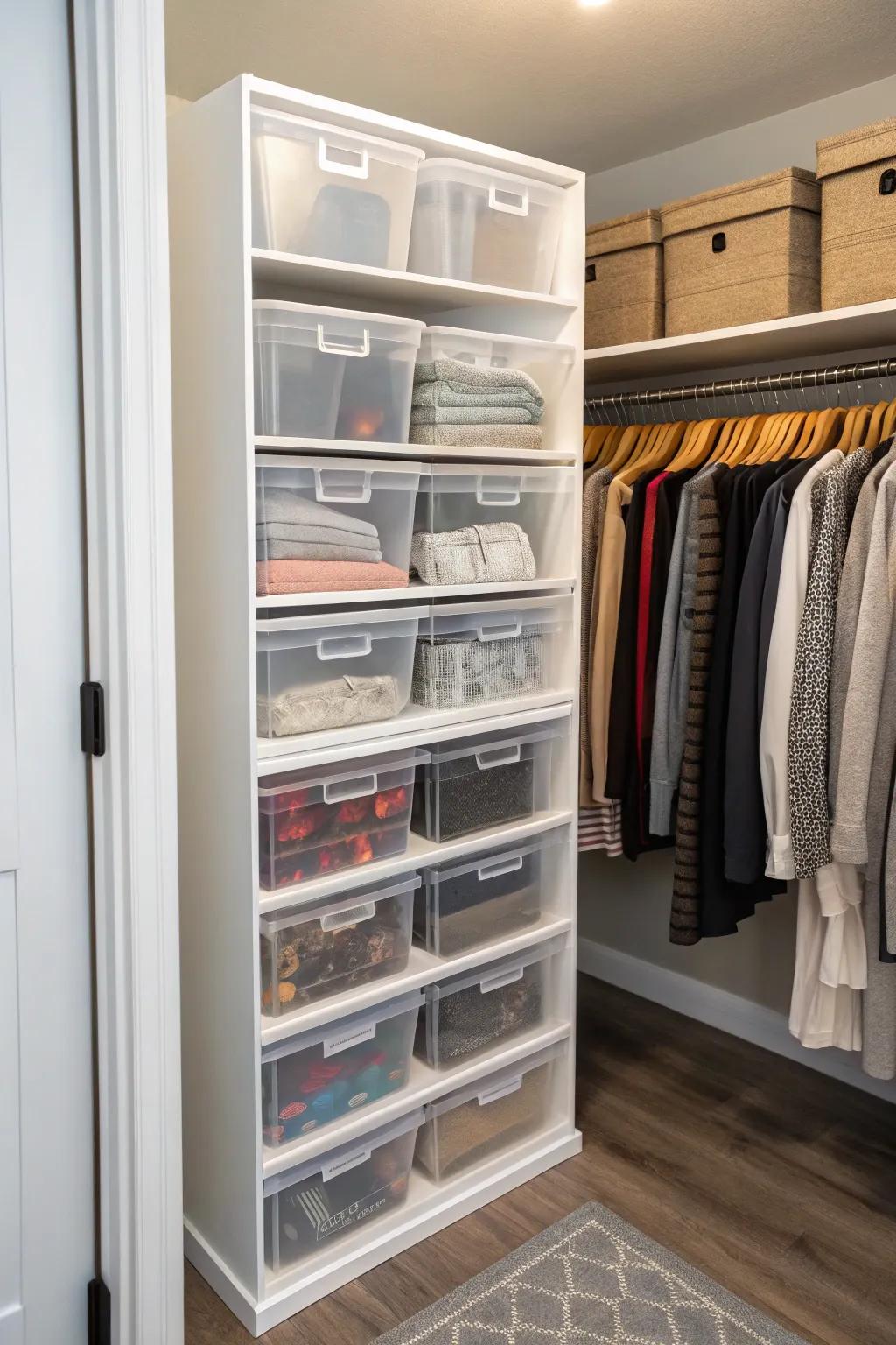 Effortlessly view contents with see-through storage.