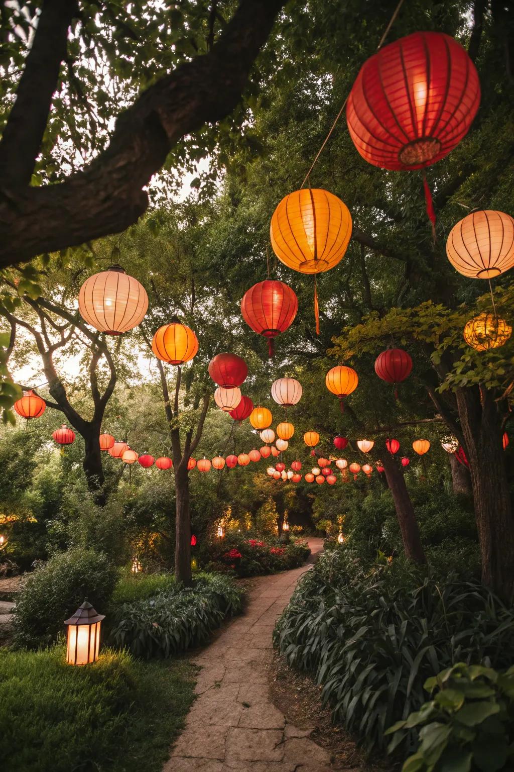 Playful paper globes add color to a garden party.