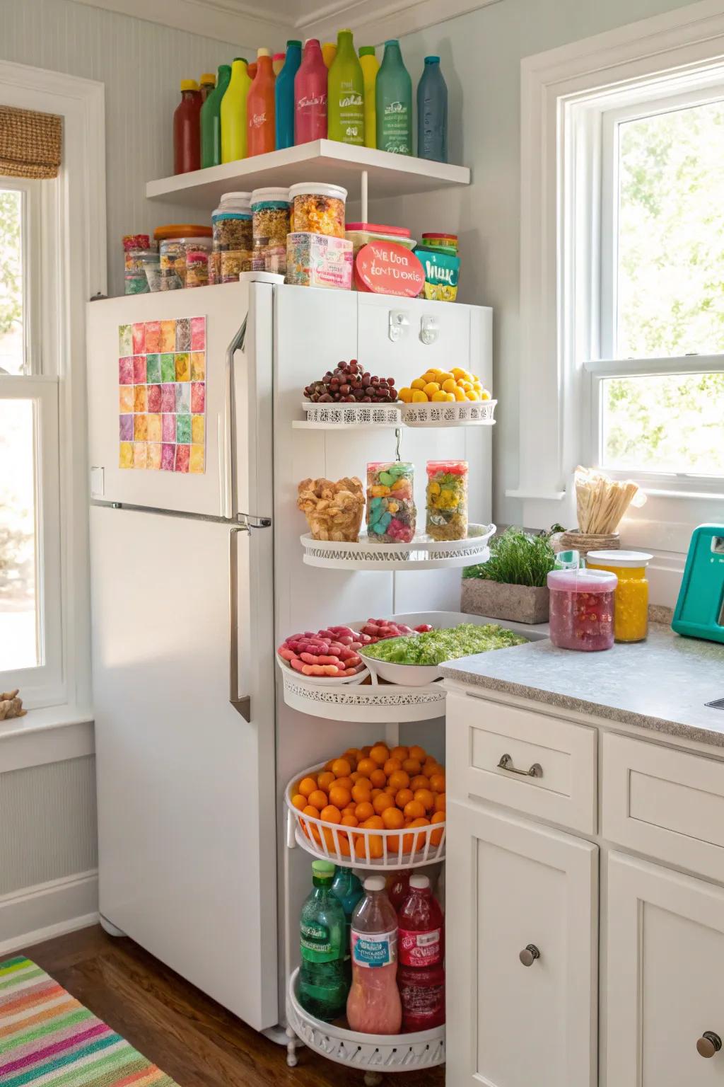 A dedicated snack station keeps treats neatly organized and accessible.