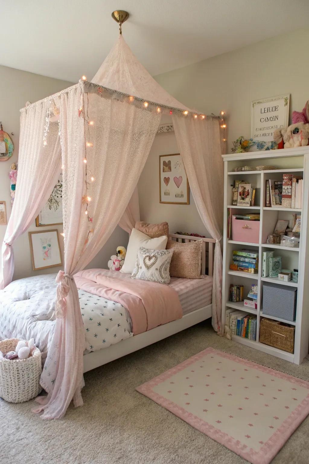 A dreamy draped bed forming a private sanctuary.