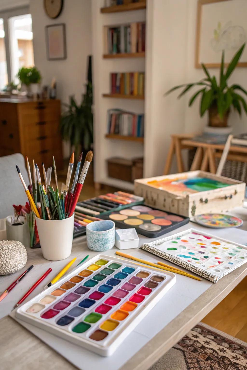 A supplies area set up for creative exploration.