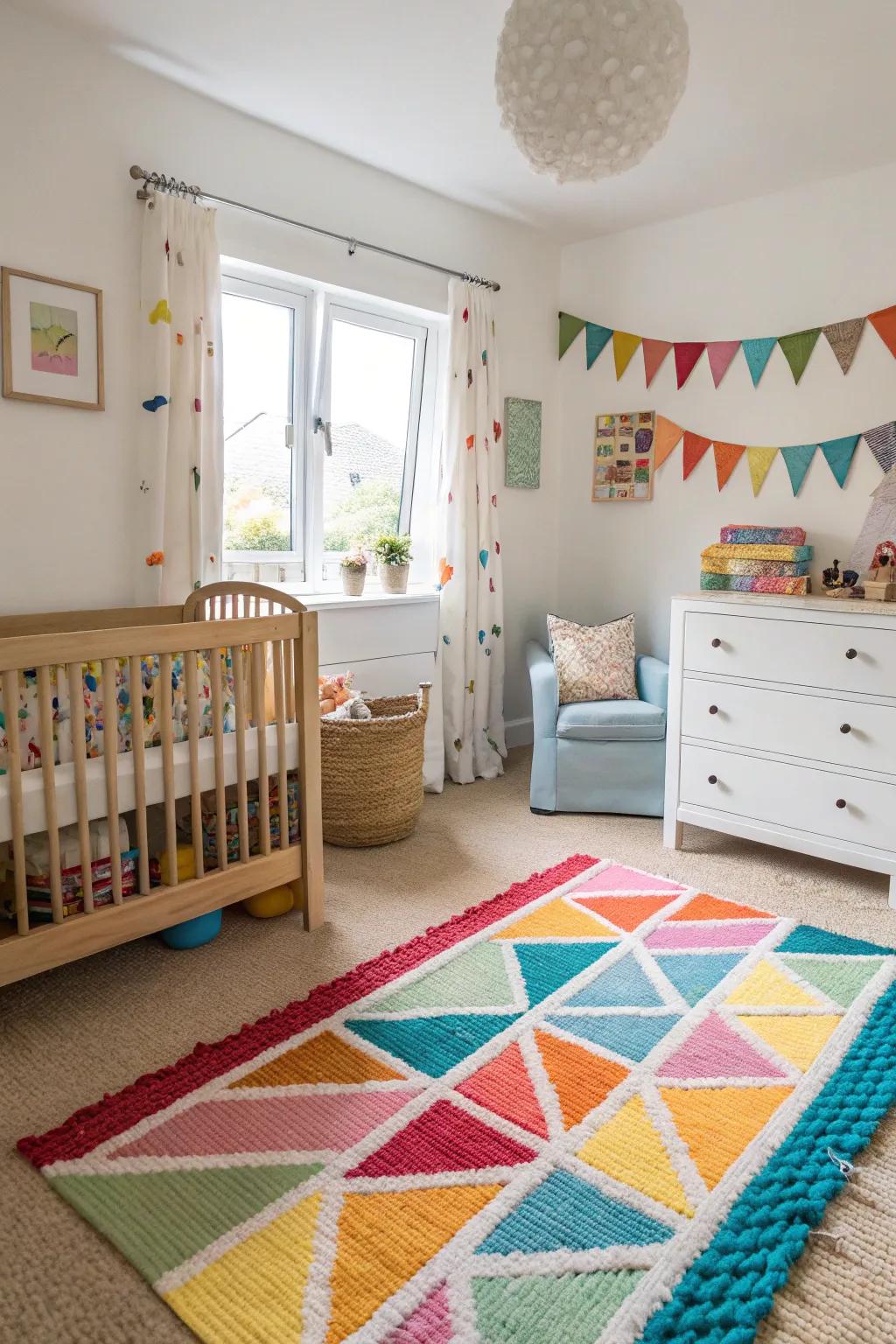 Colorful rugs add vibrancy and create a cozy play area.