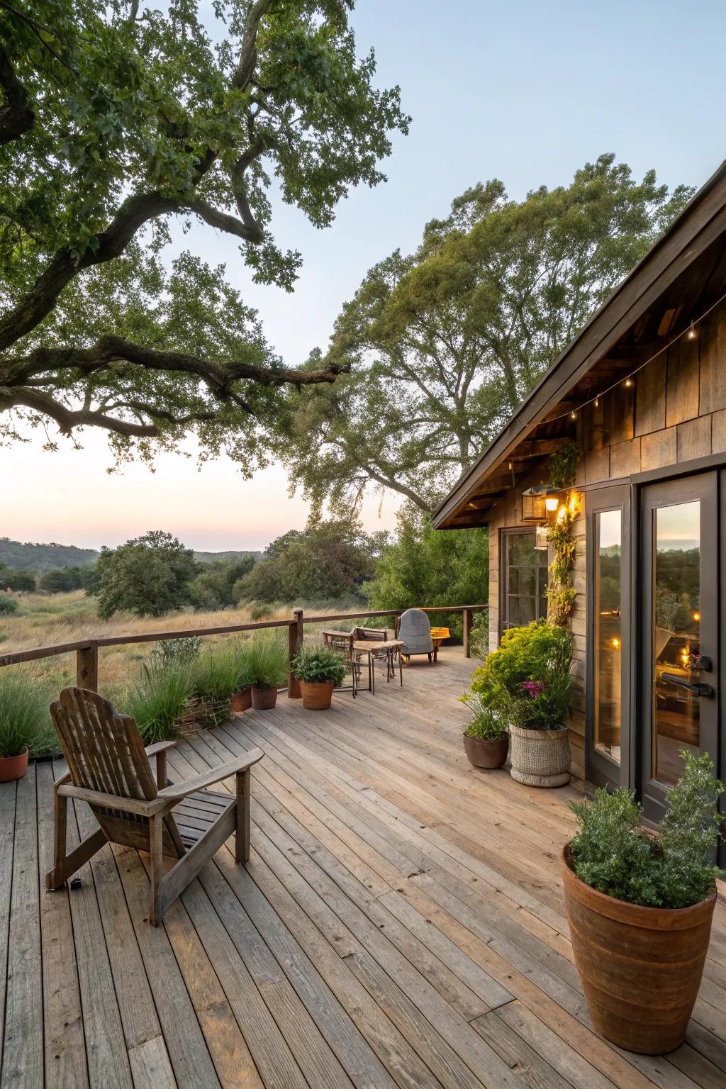 Earthy wood colors create a snug and welcoming feel.