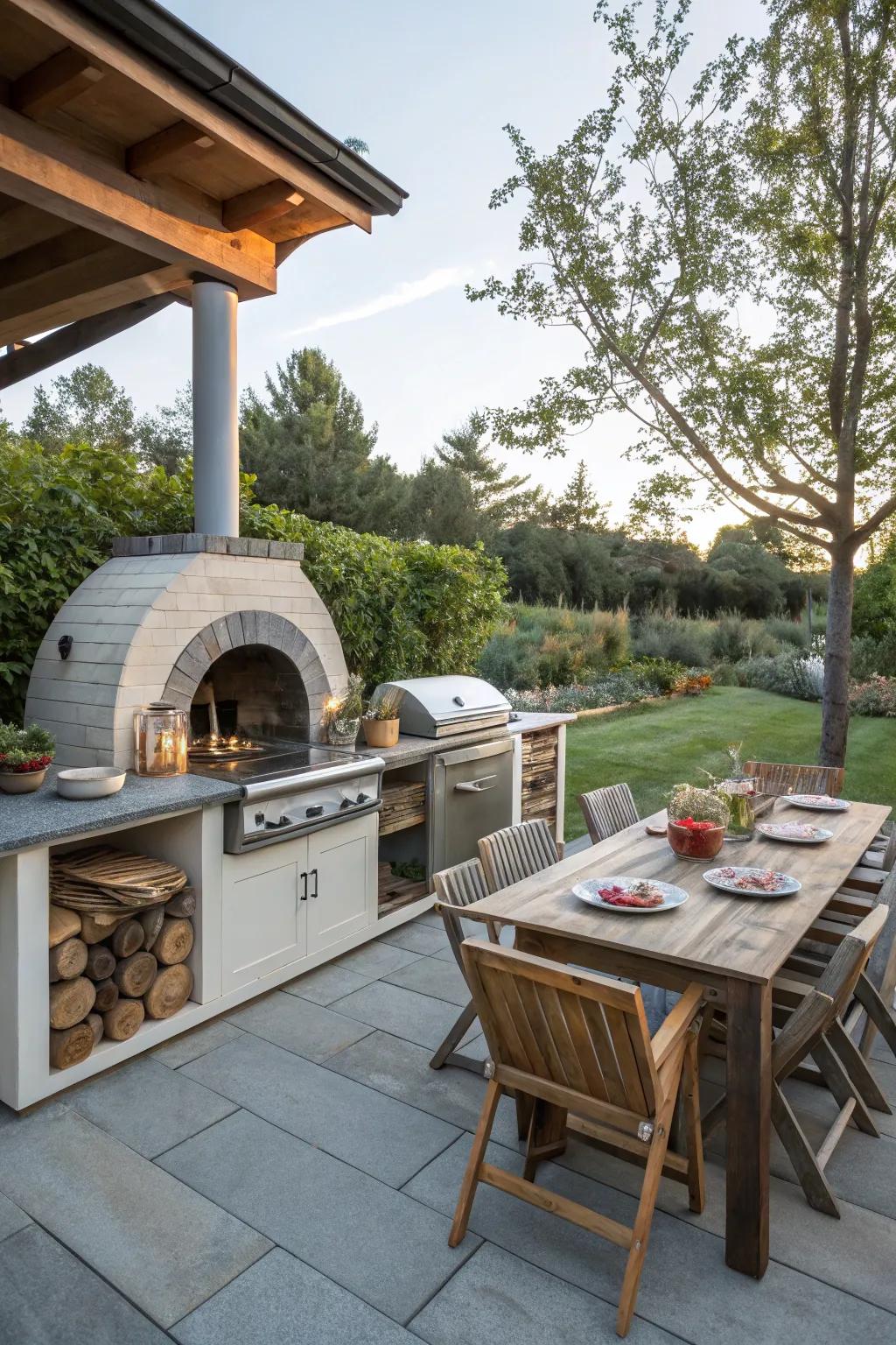 An outdoor oven adds variety to your BBQ offerings.