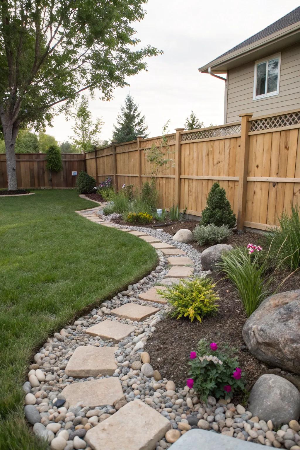 Decorative stones improve the aesthetic appeal and drainage of a backyard.