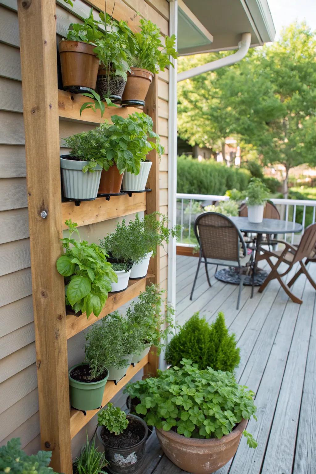 A vertical herb garden brings utility and beauty to your patio.