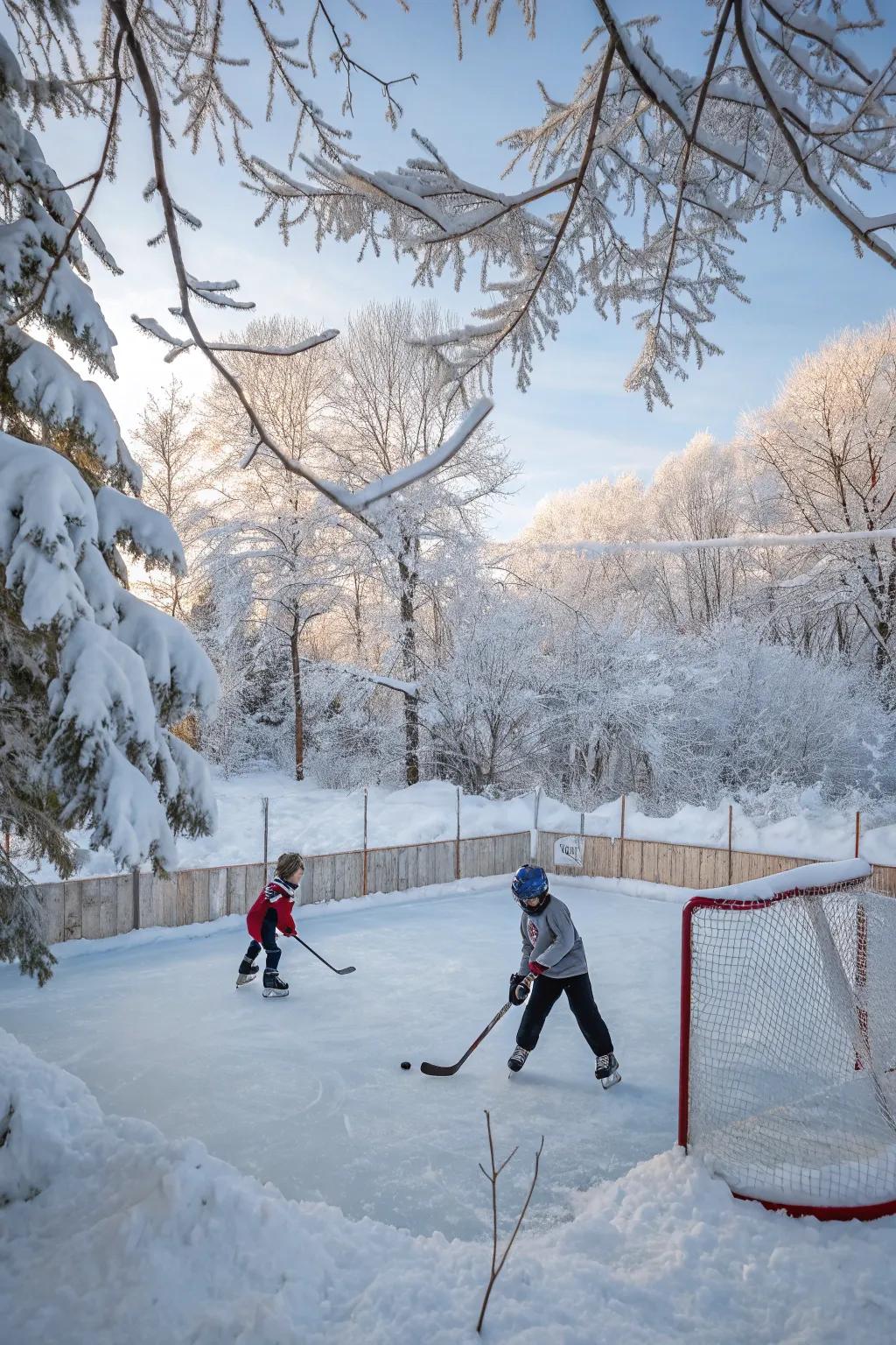 Create a winter wonderland with a backyard hockey rink.