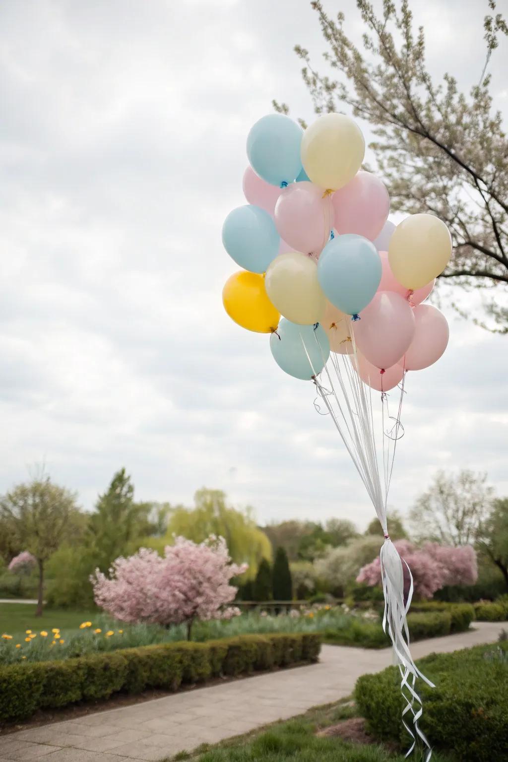A light tone balloon display that brings a dreamy charm to any decor.