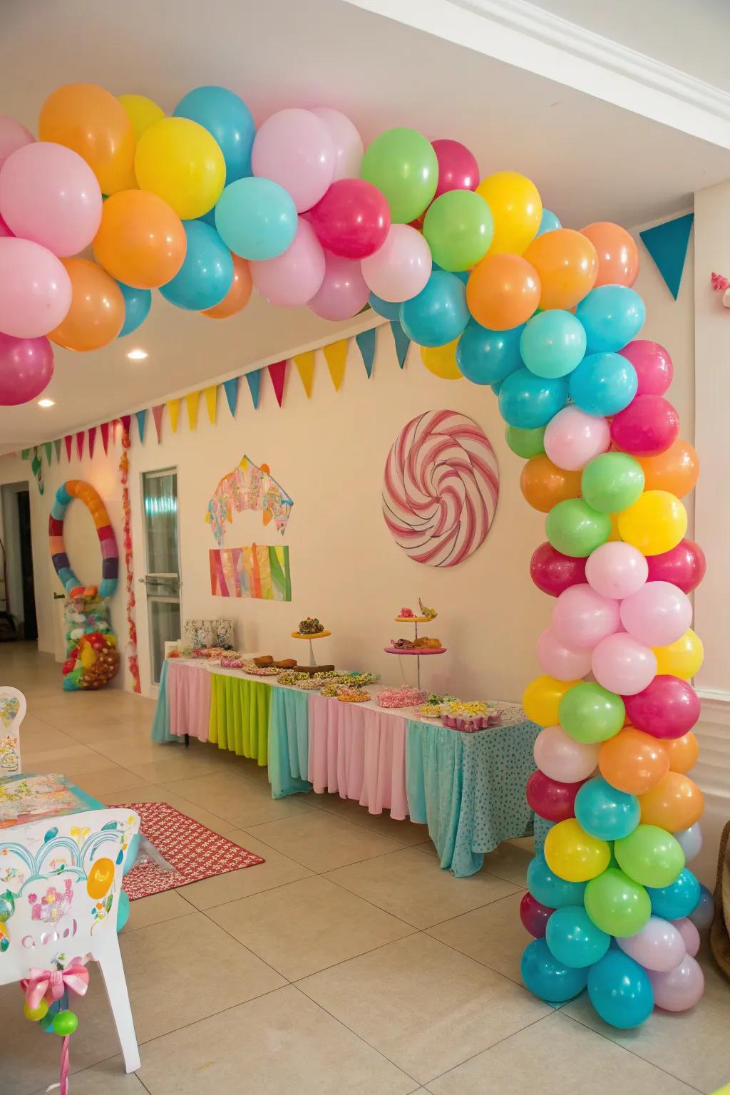 Candy-colored balloon garland for a playful setting.