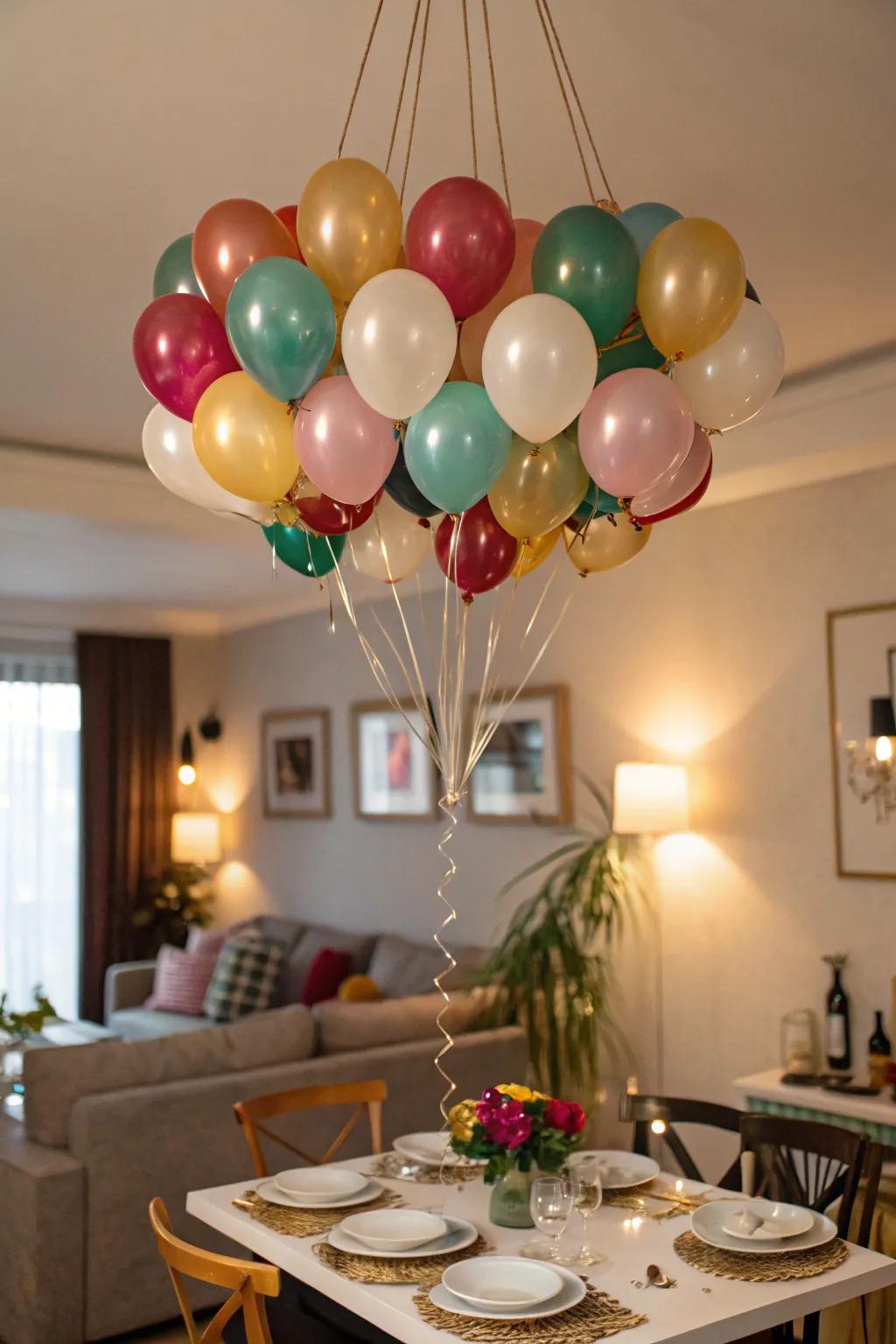 Balloon chandeliers add whimsy from above.