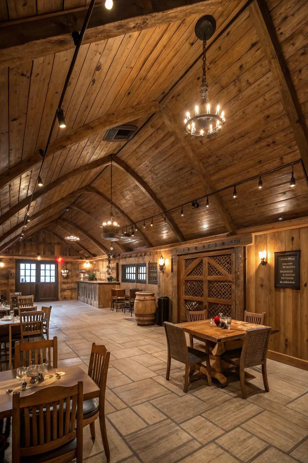 Elevate your area with a barn wood ceiling.