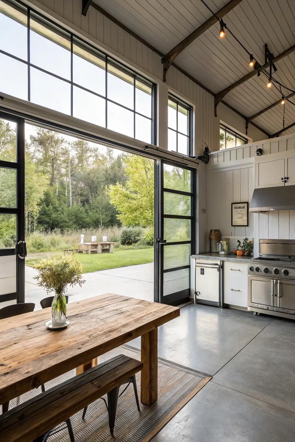 Large openings create a continuous interior exterior transition.