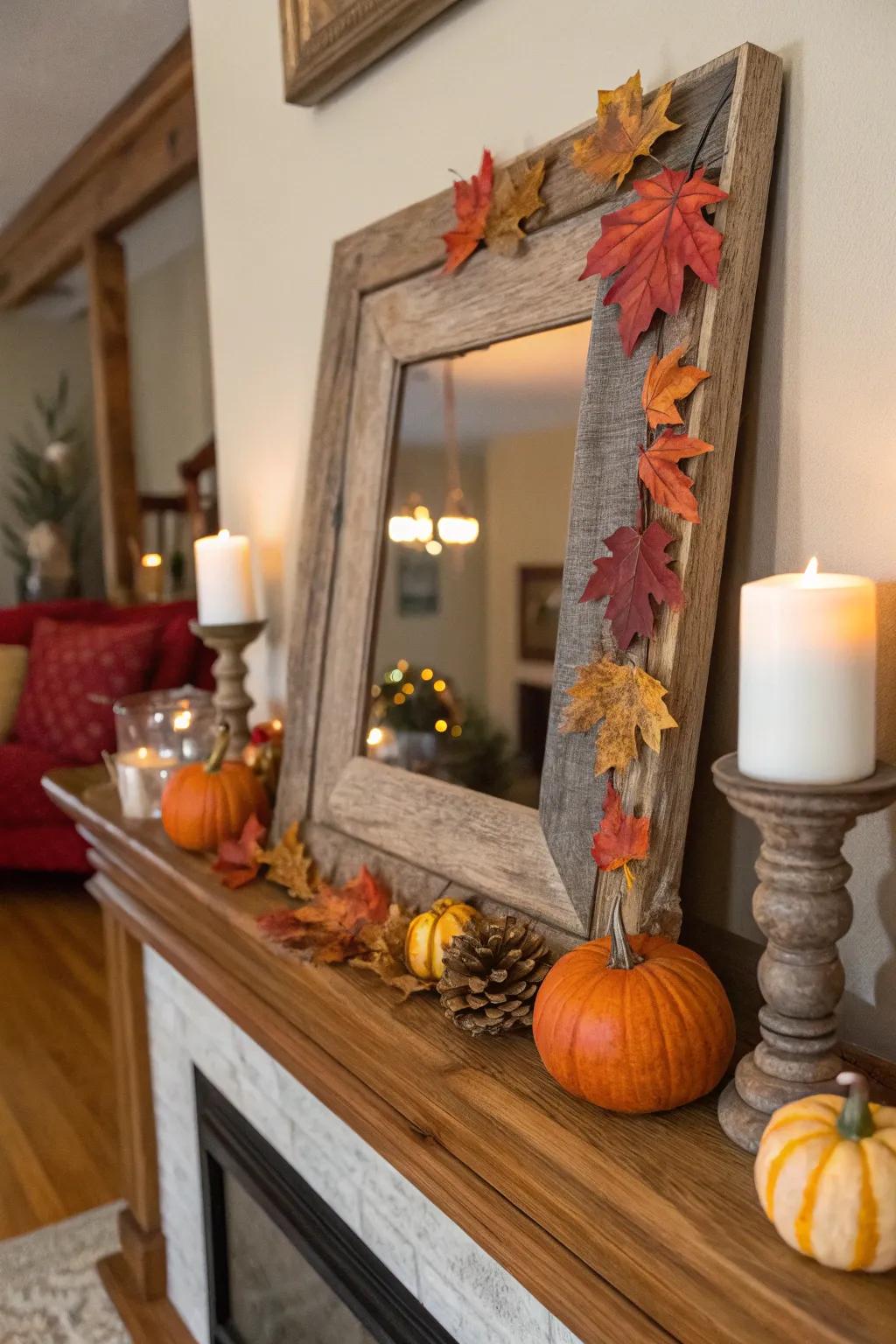 Seasonal decor featuring autumn-themed frames of aged wood.