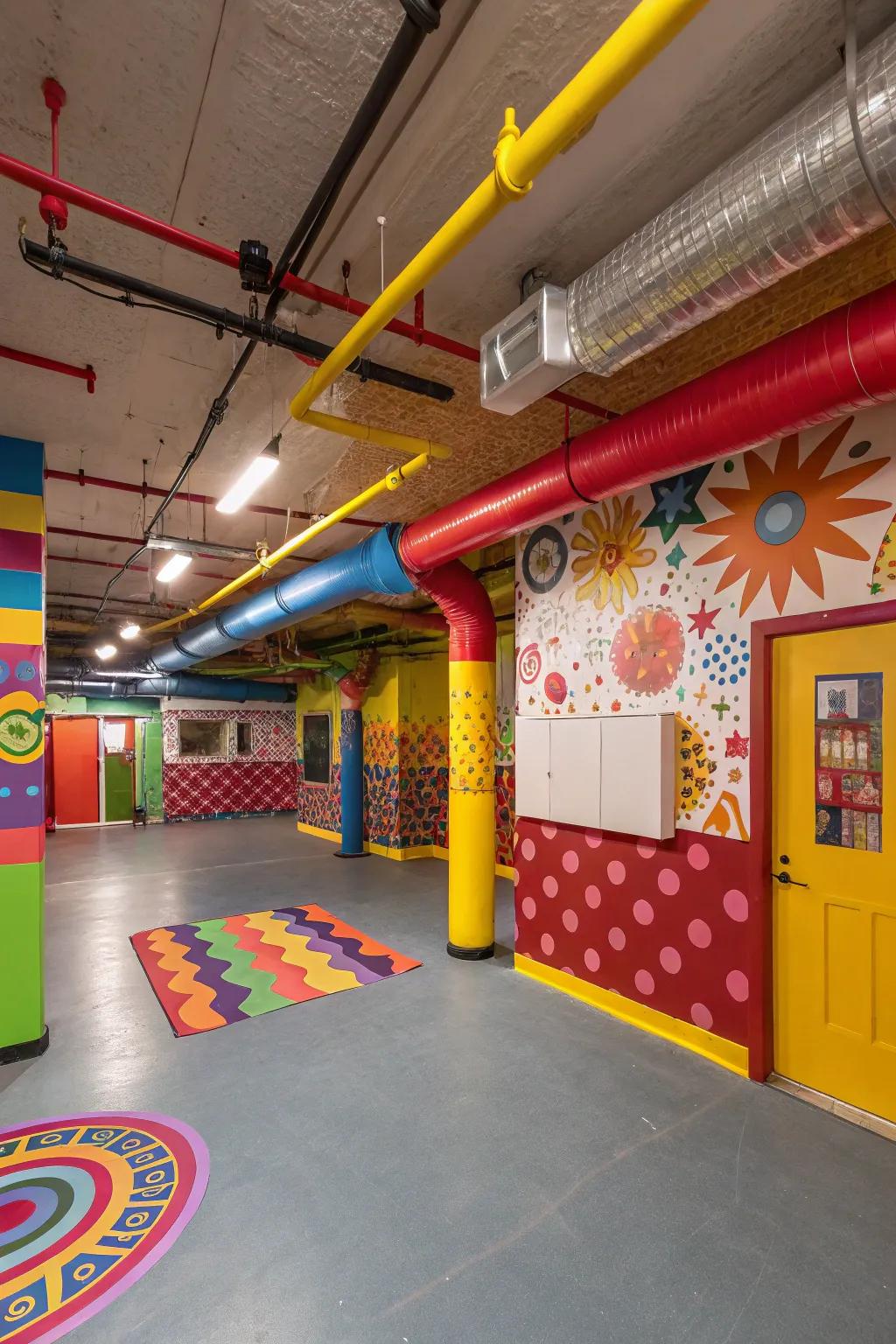 Inject personality into your area with strong colors on ductwork.
