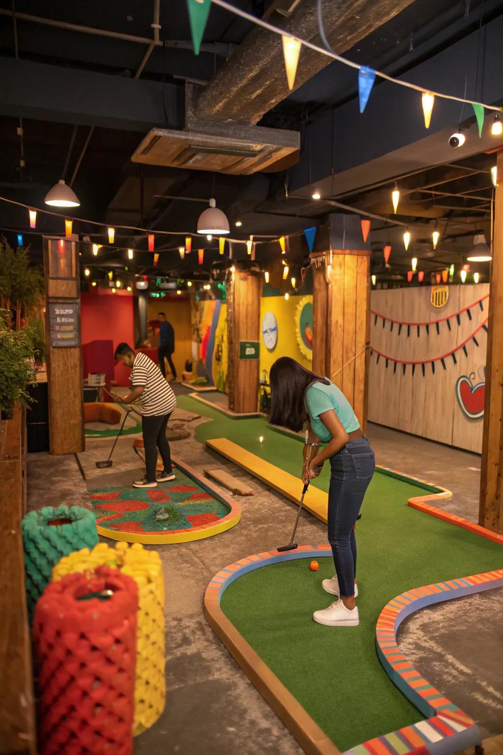 Enjoy mini golf with an indoor course.