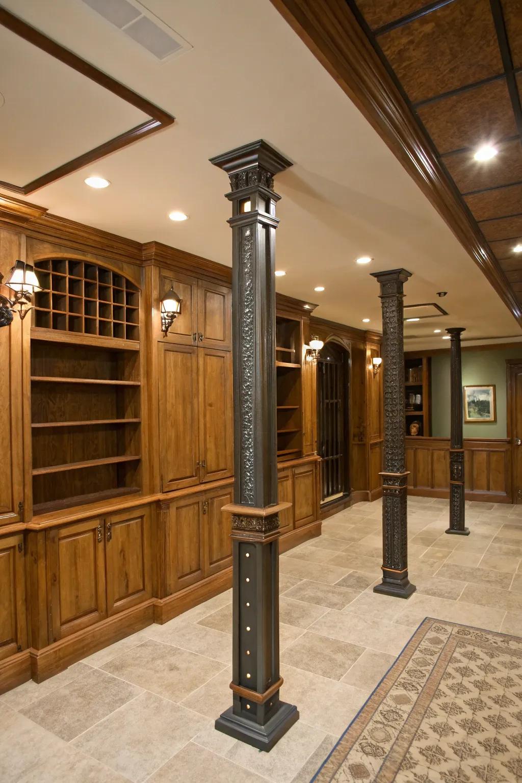 Custom builds improve the usefulness and beauty of basement poles.