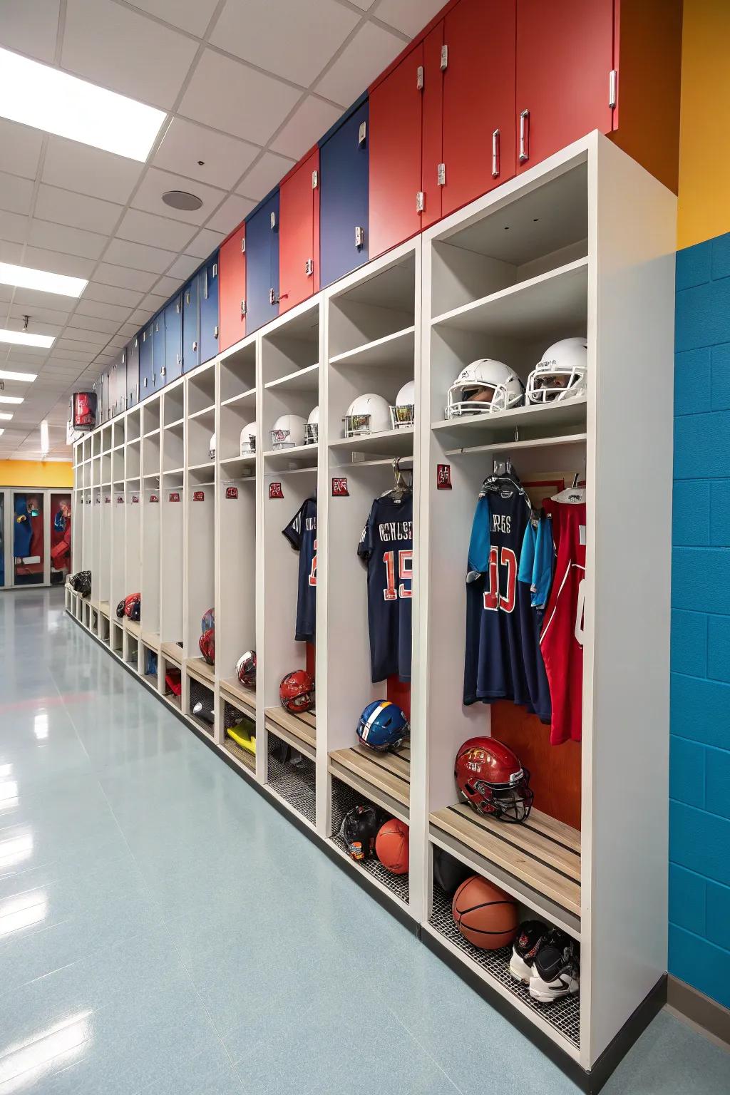 Locker-styled storage contributes a dash of authenticity.