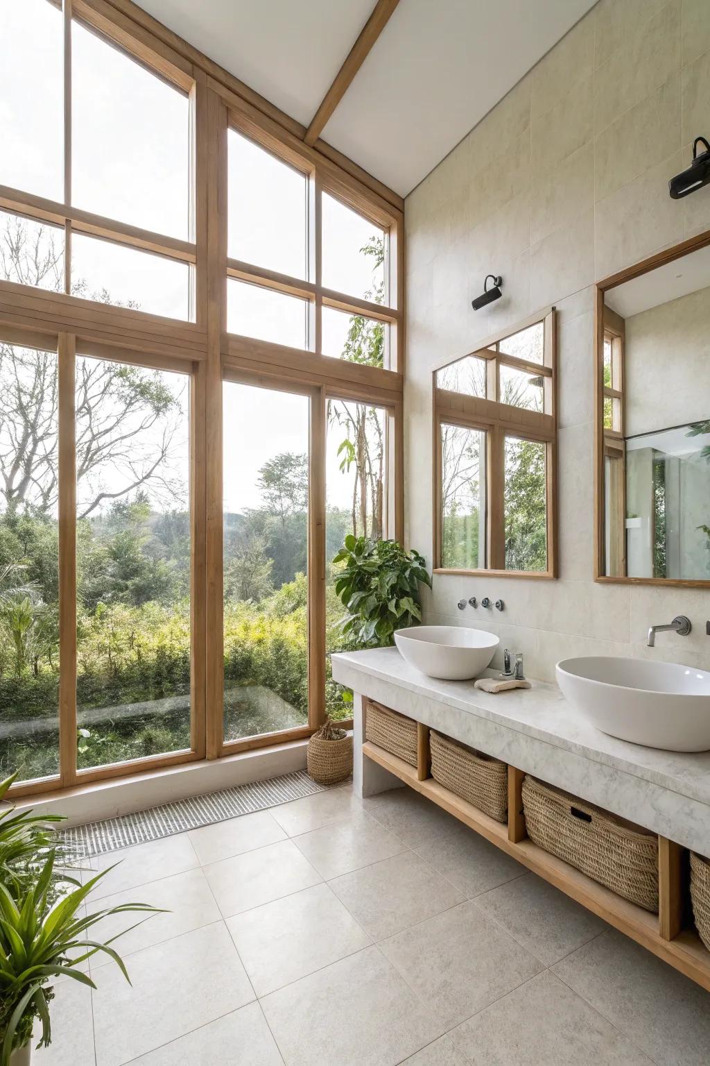 Open and airy layouts fashion a spacious and welcoming bathroom environment.