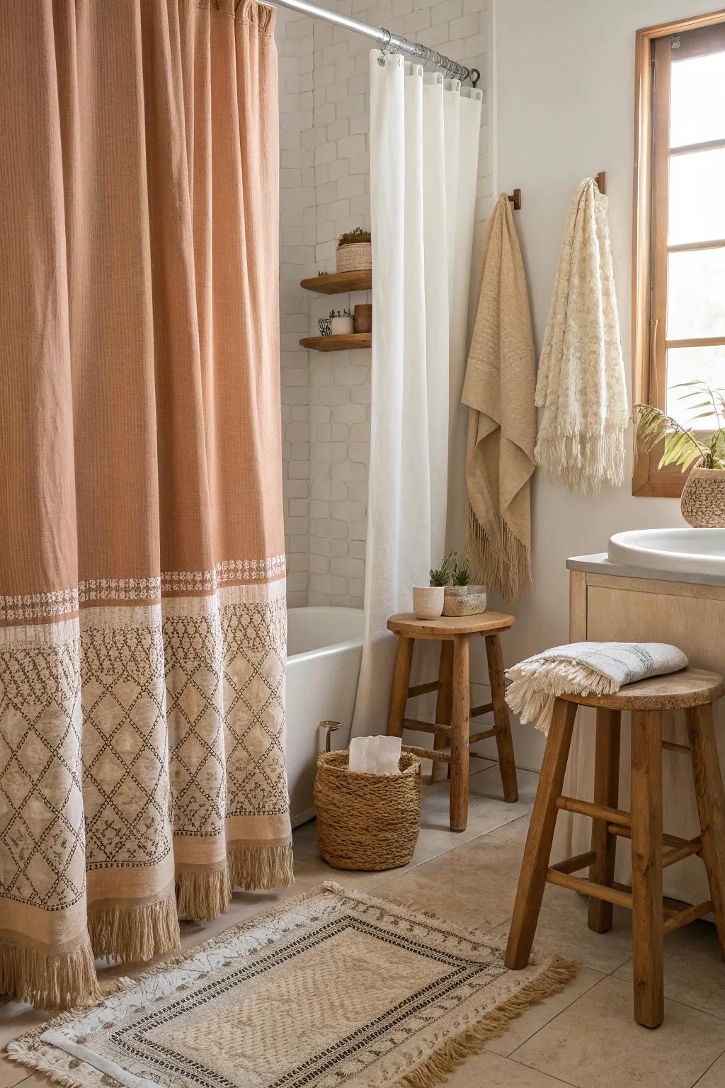 Fabric elements soften your bathroom’s design with warmth and texture.