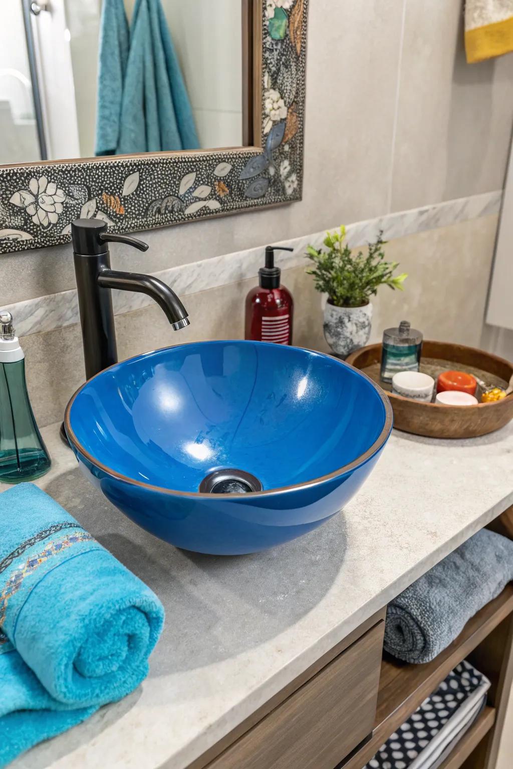 A vibrant sink makes a bold statement.