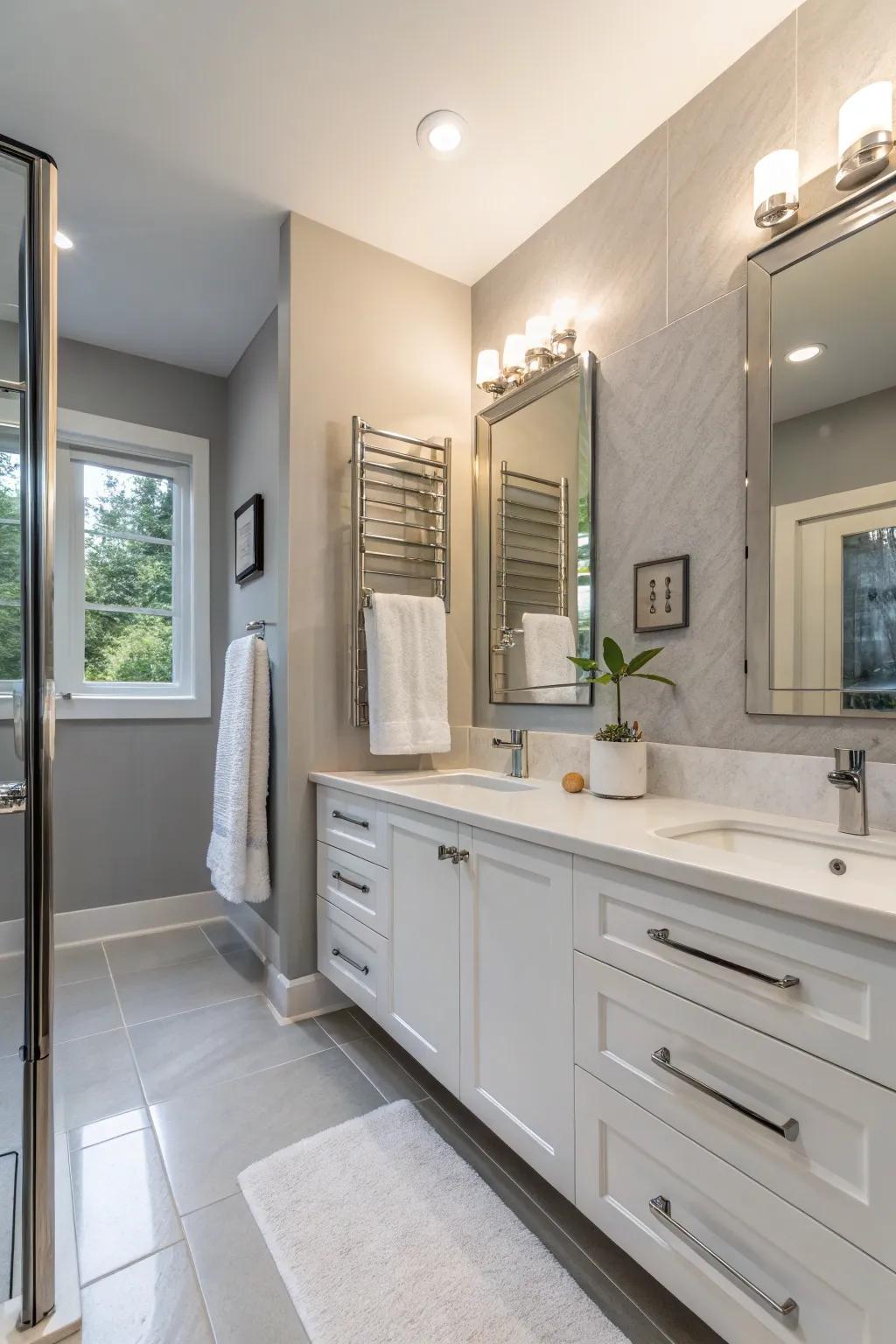 Magnetic hangers deliver sleek and simple towel keeping.