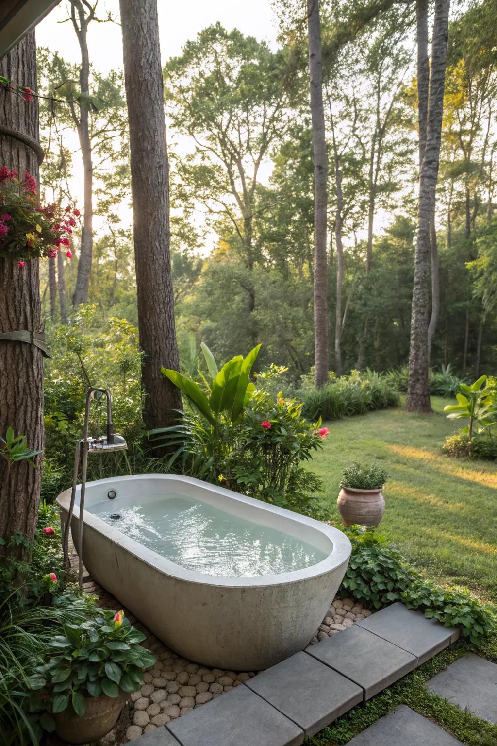 Immerse yourself in nature with an exterior tub experience.