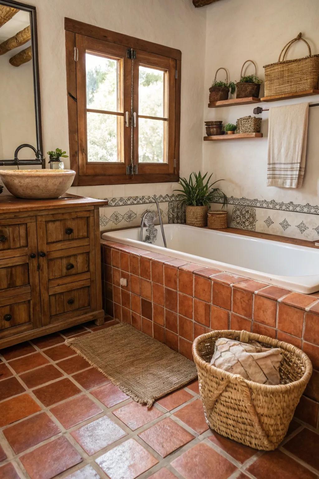 Cozy and welcoming with rustic terracotta-style tiling