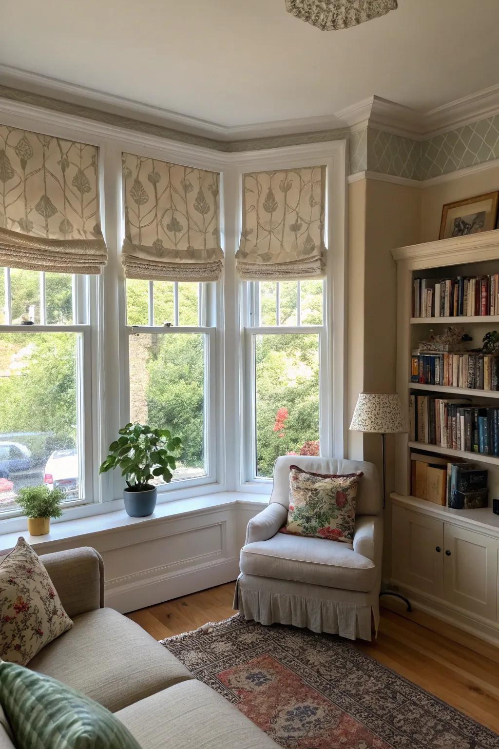 Relaxed Roman valances offer a casual chic vibe.