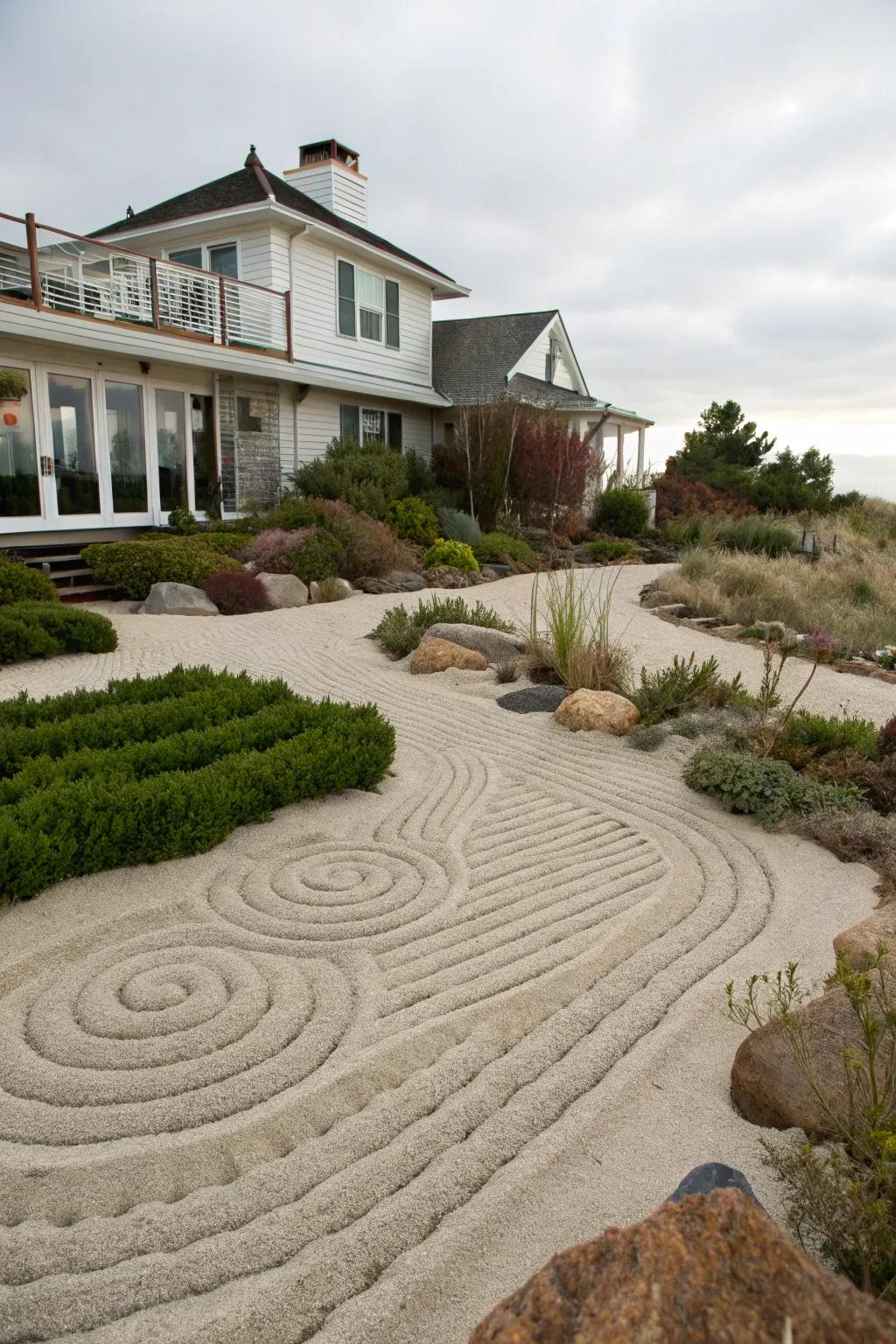 A tranquil sand garden reflecting the all-natural beach environment.