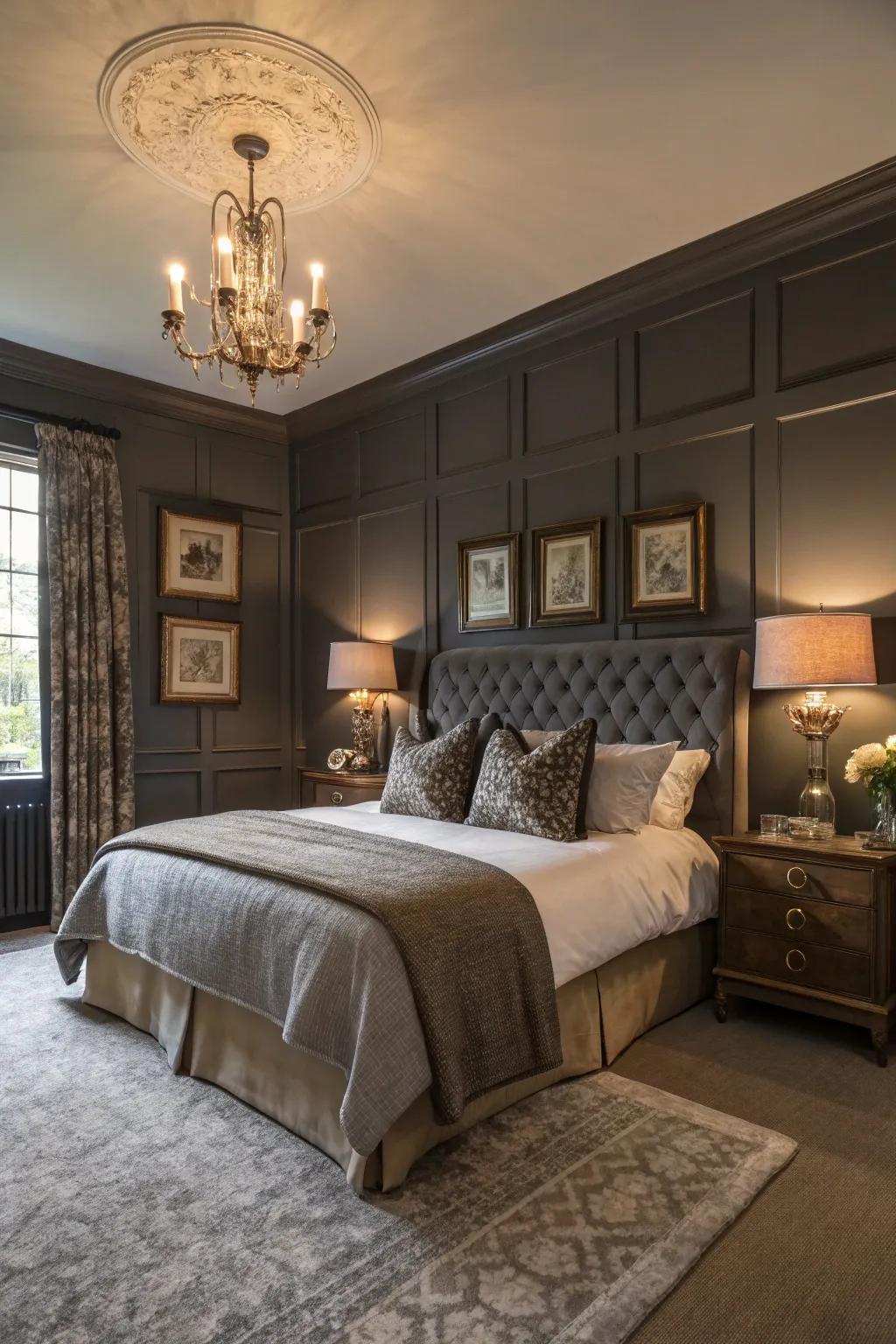 Melancholy anthracites enrich your sleeping quarters with both drama and class.