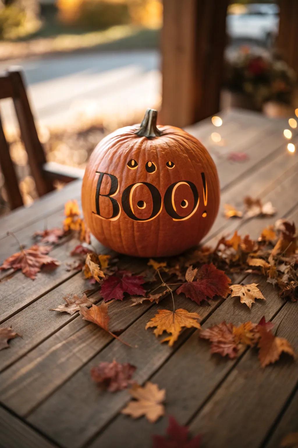 With this beautifully carved 'Boo!' pumpkin, craftsmanship and Halloween spirit collide.