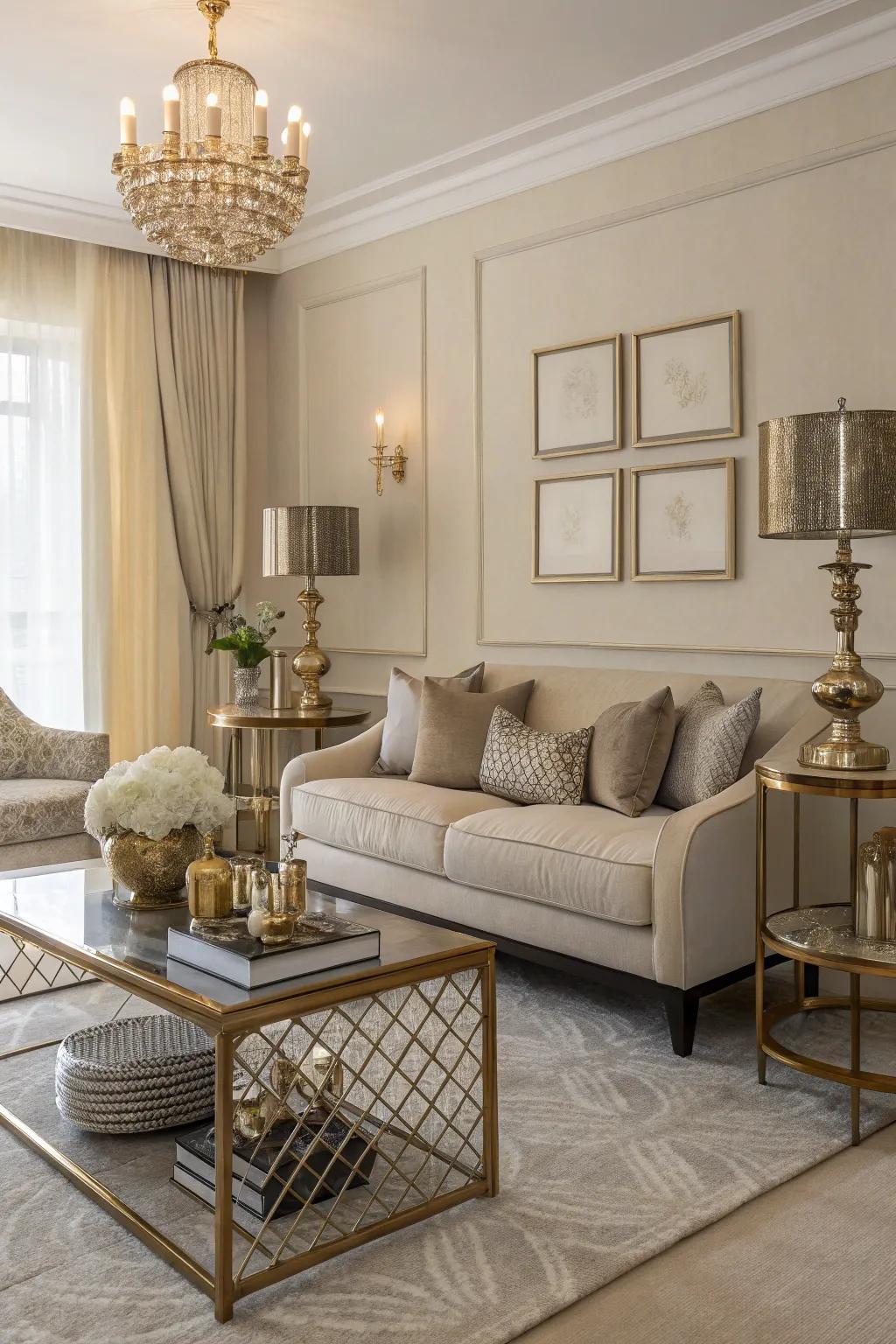 Mixing metals adds a chic contrast to beige decor.