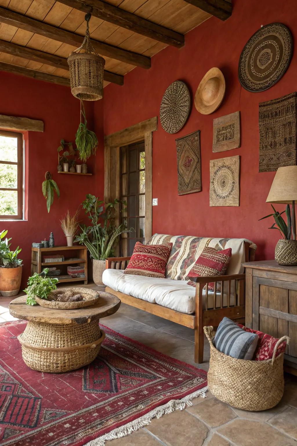 Fill warmth with earthy red tones