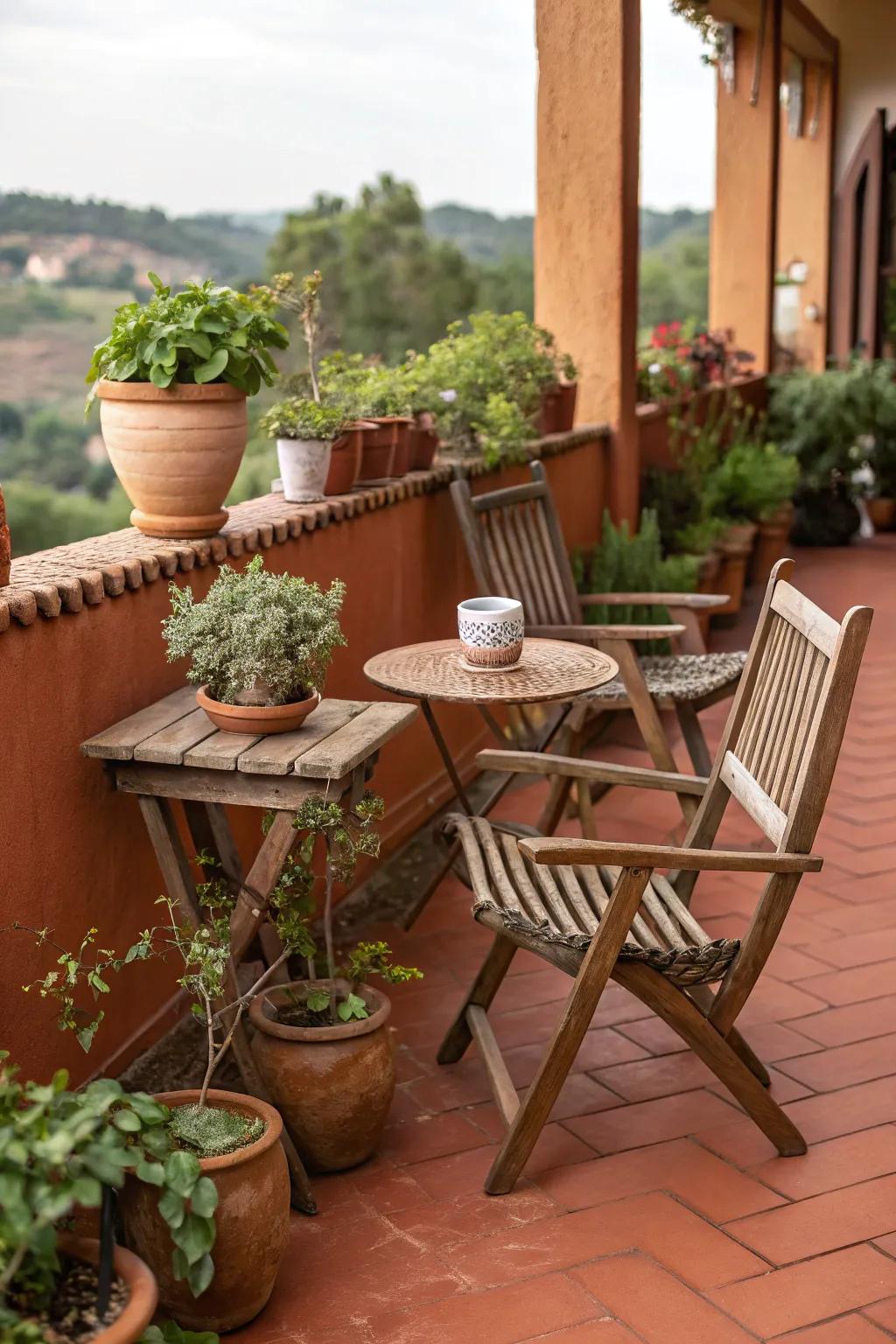 Earth clay decks add rustic warmth and Mediterranean charm.