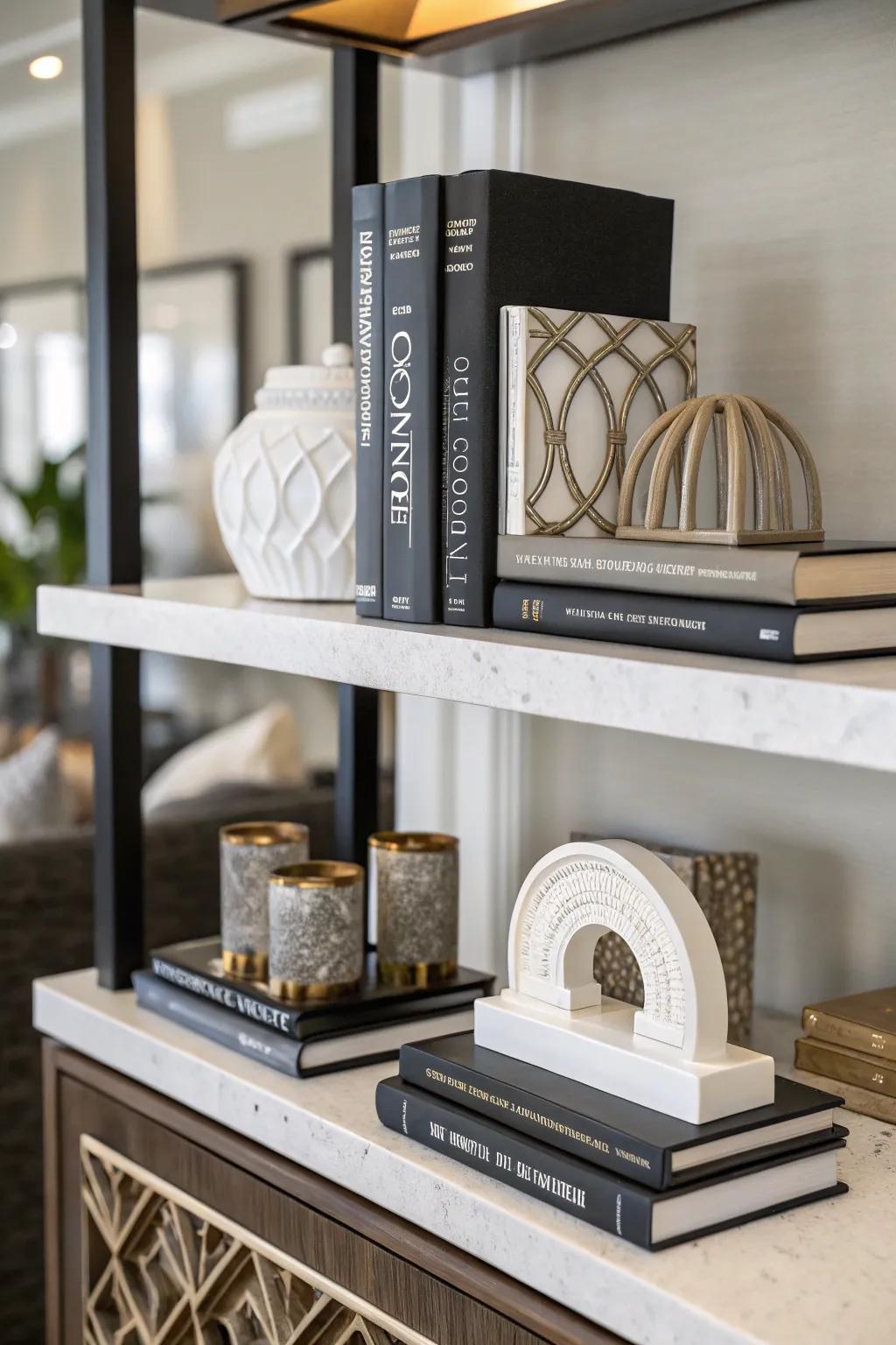 Decorative book stabilizers provide a practical yet charming addition to any bookshelf.