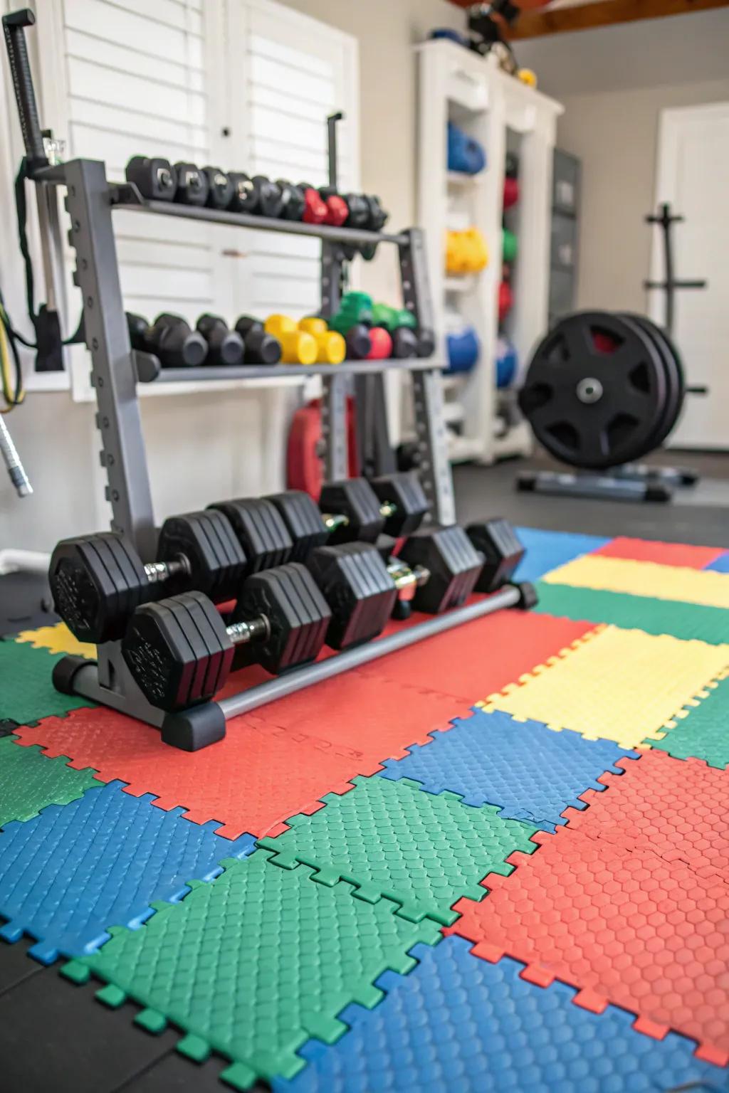 Interlocking rubber tiles offer stability and easy installation.